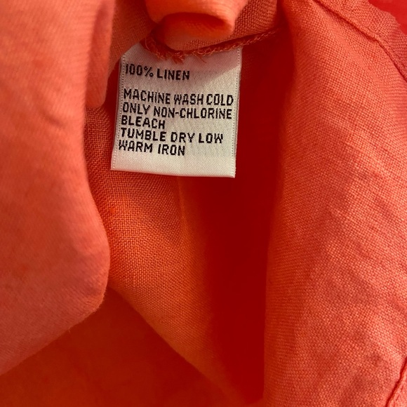 Talbots Irish Linen V Neck Long Sleeve Preppy Pink Tie Neck Coastal Size Large - Picture 5 of 7